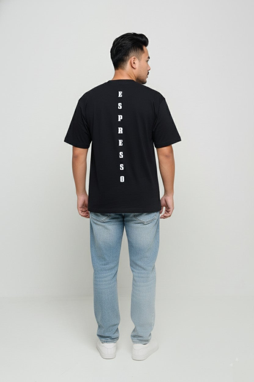 Men’s back view, black ‘Espresso’ T-shirt by FIOR