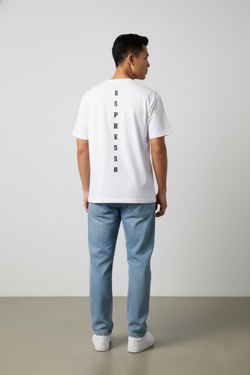 Men’s back view, white ‘Spaghetti’ T-shirt by FIOR