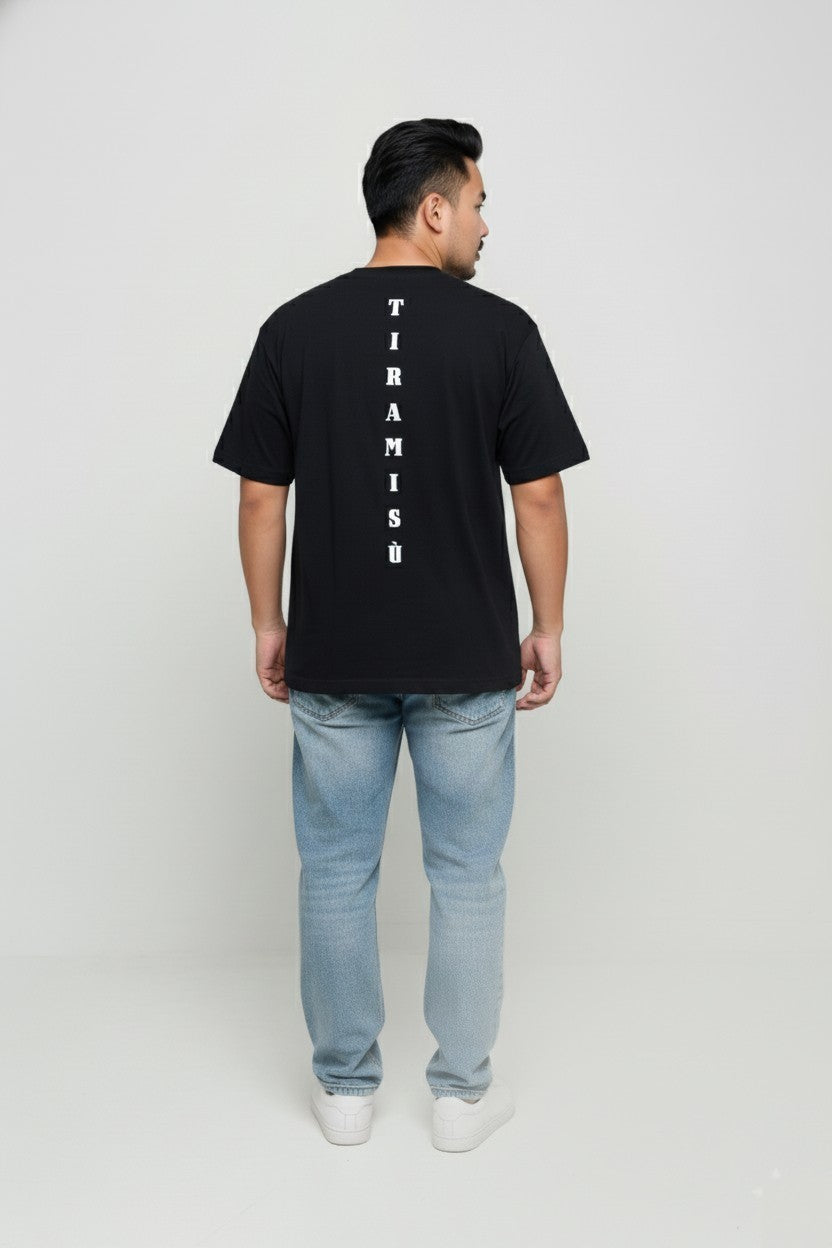 Men’s back view, black ‘Tiramisù’ T-shirt by FIOR