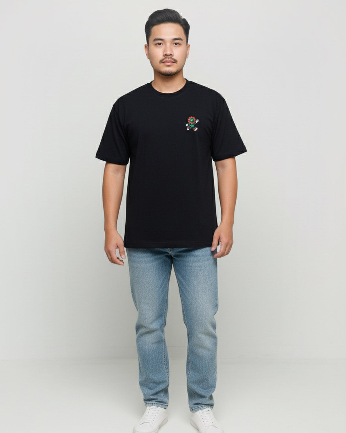 Men’s front view, black unisex organic cotton T-shirt, FIOR