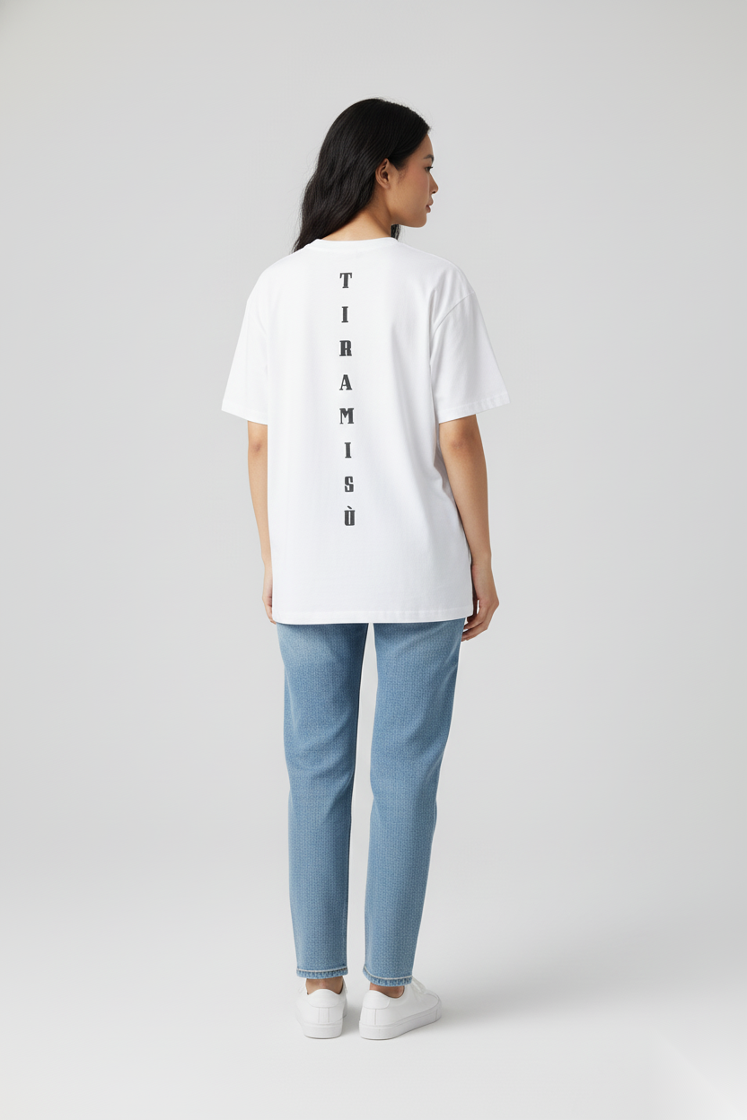 Women’s back view, black ‘tiramisù’ T-shirt by FIOR