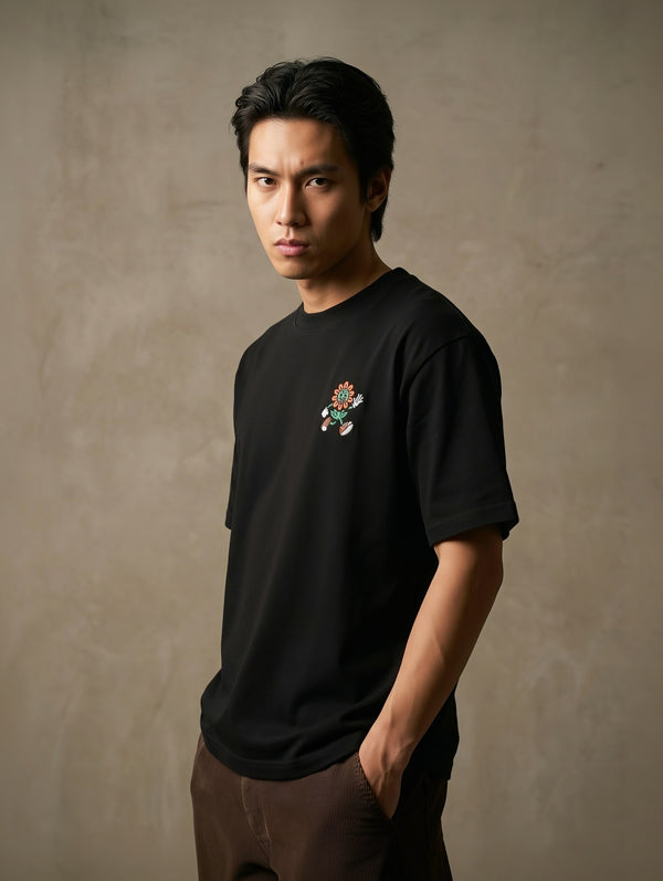 Men’s front view, black unisex organic cotton T-shirt, FIOR