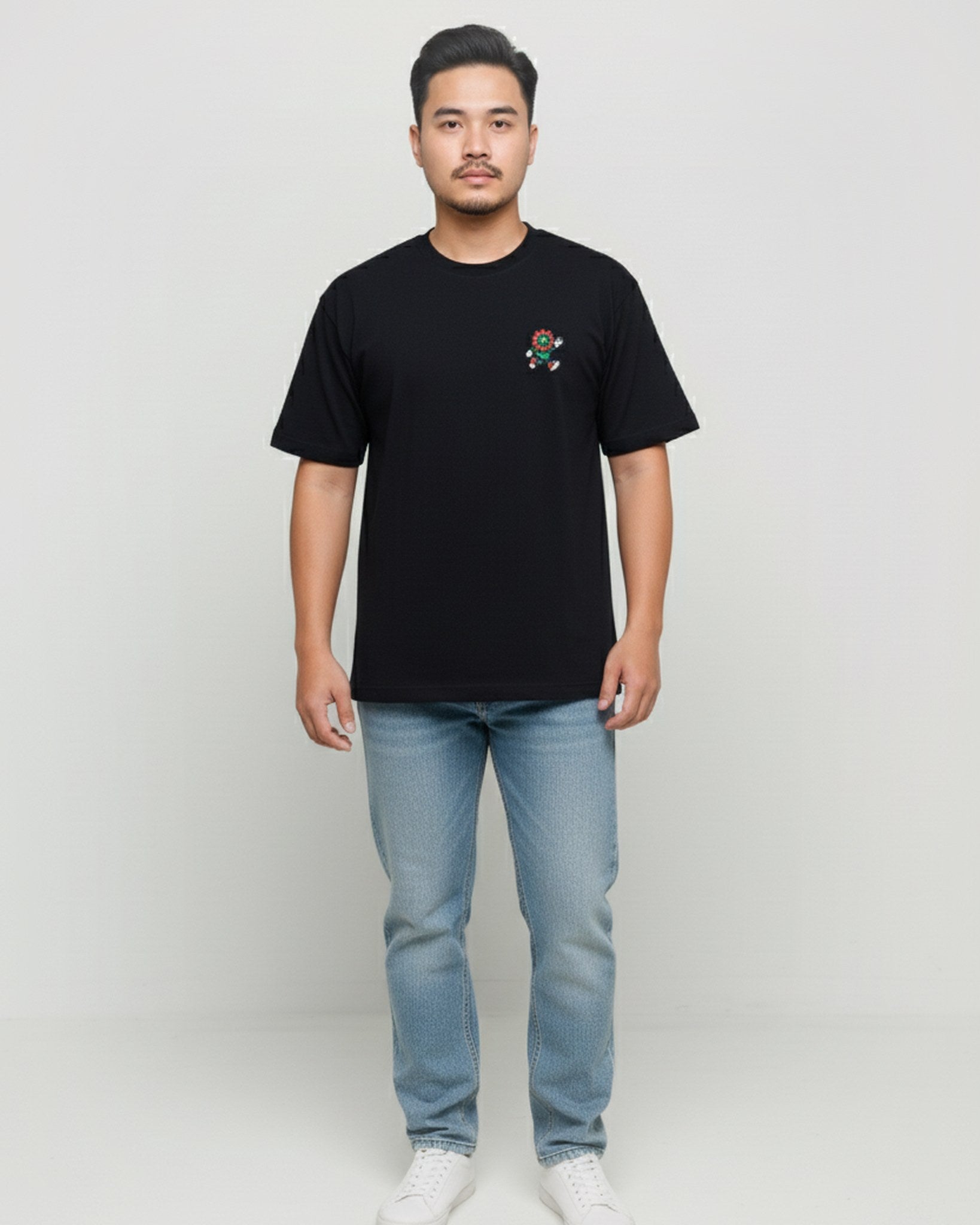 Men’s front view, black unisex organic cotton T-shirt, FIOR