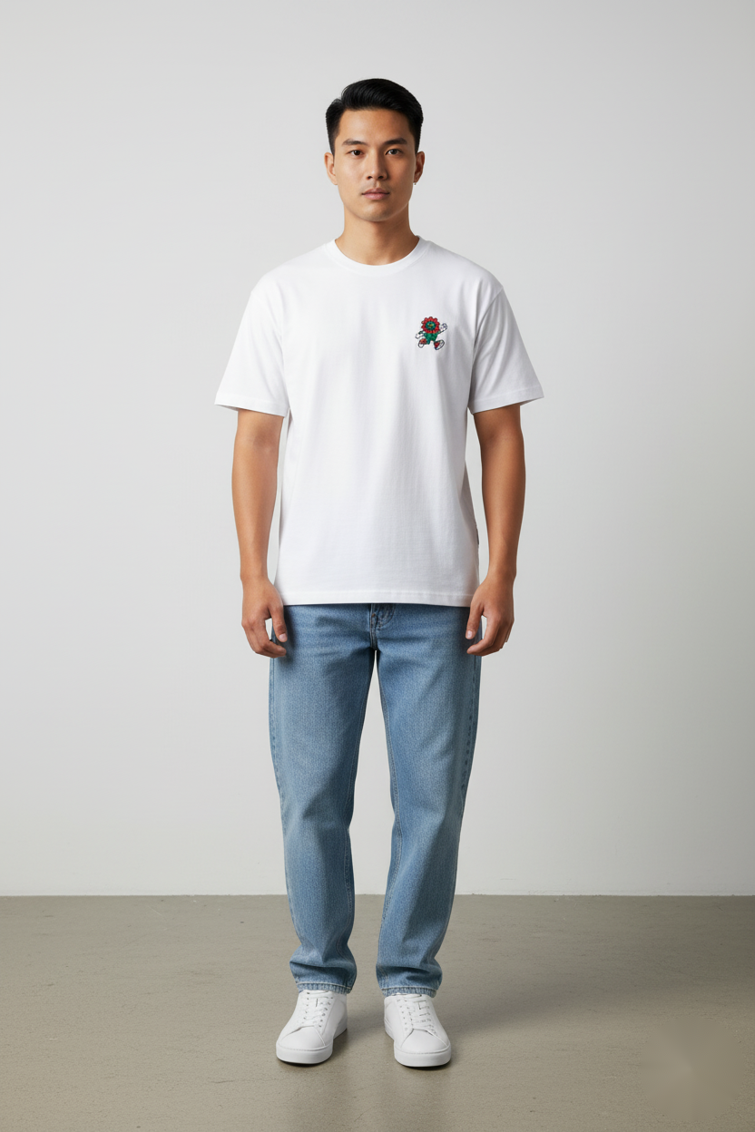 Men’s front view, white unisex T-shirt by FIOR.