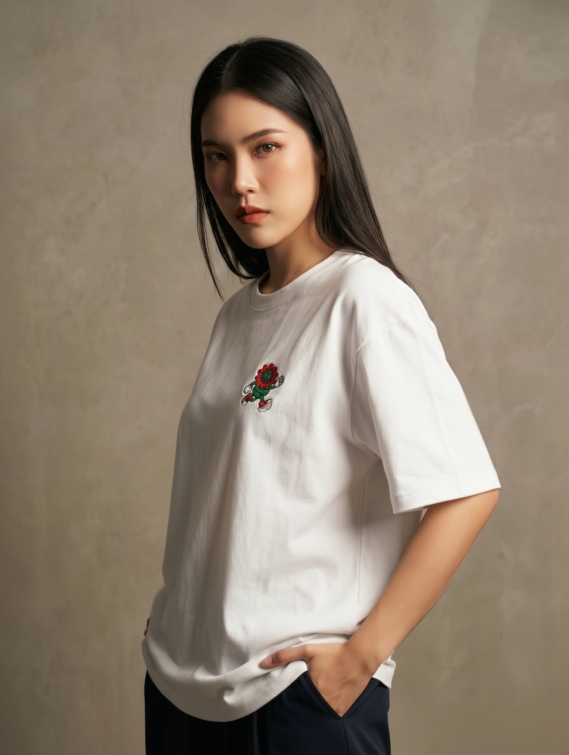 Women’s front view, black unisex T-shirt, FIOR